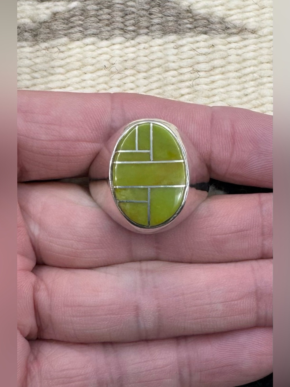 Vintage Navajo Native American Sterling Silver Nevada Green Turquoise Mens Ring